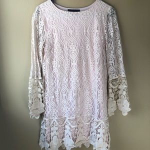 Blush lace dress with flared sleeves